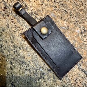 Genuine Leather Luggage Tag Dark Brown with Brass Snap – Travel Bag ID Holder